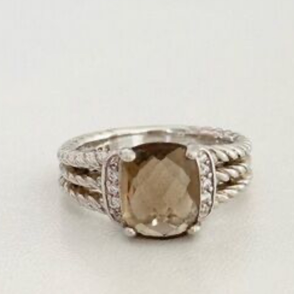 David Yurman Smoky Quartz & Diamond Petite Wheaton Ring Size 6.5